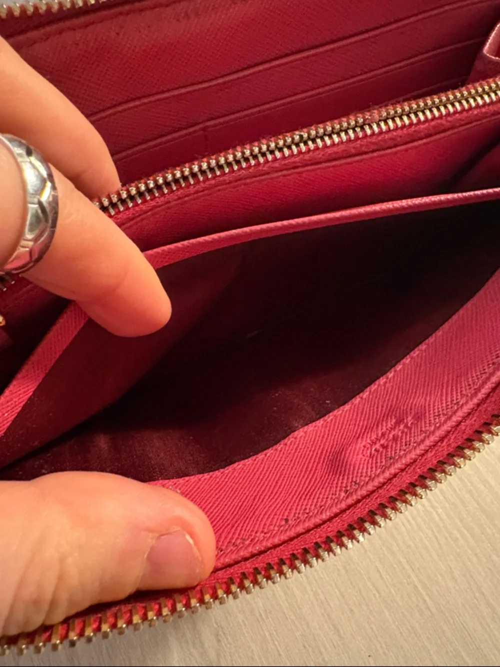 Prada Red Zip-Around Saffiano‎ Leather Wallet